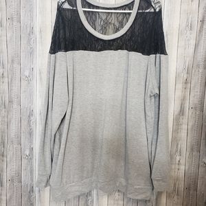 Torrid plus size 4 sweatshirt black lace detailing gray